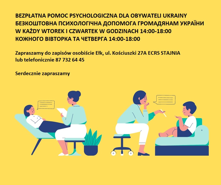 Plakat informacyjny o bezpłatnej pomocy psychologicznej dla obywateli Ukrainy